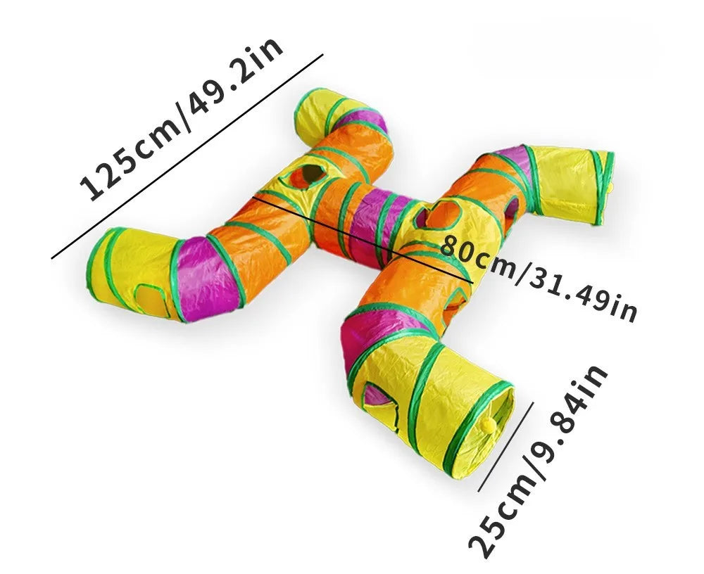 Pet Tunnel Multi Cat Interactive Rainbow Channel Large Multi Exit Foldable Cat Toy Drilling Cat Channel Durable Scratch and Bite