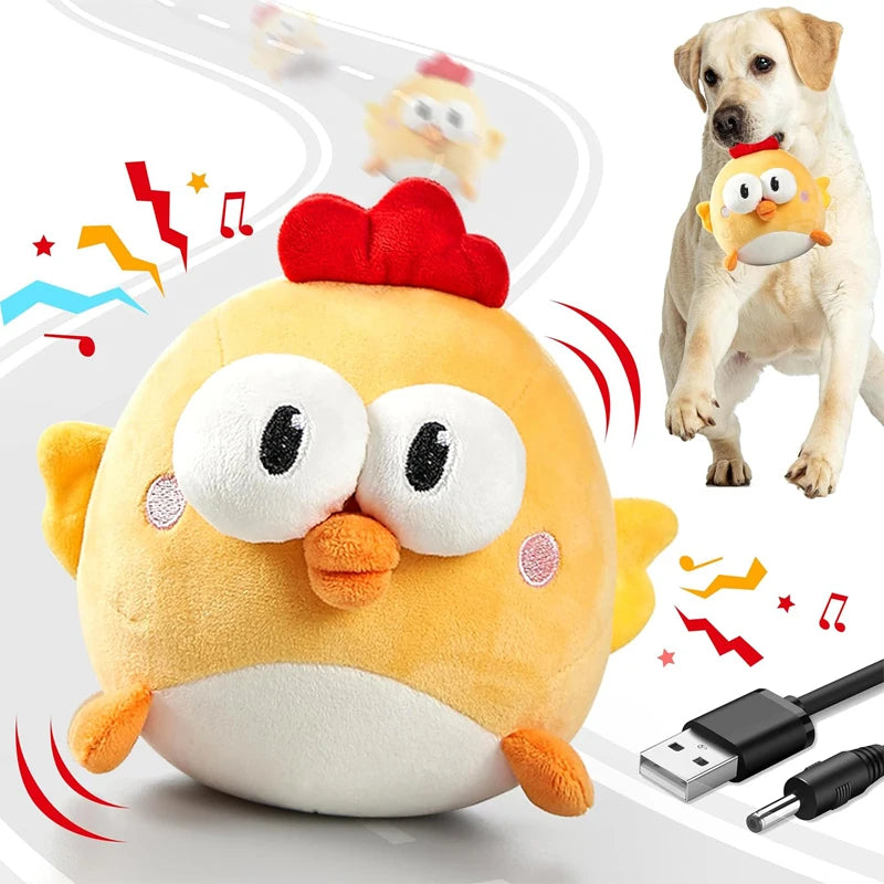 Pet Cat Dog Toy,Rechargeable Crinkle Chew Interactive Squeaky Toy with Jumping Music Moving Ball,Small Medium Large Breed Puppy