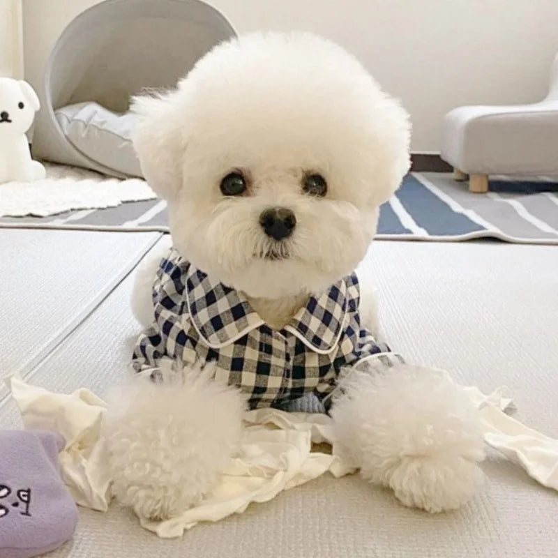 Soft Warm Dog Pajamas Summer Pet Household Clothes Fashion Puppy Shirt Coat Cute Plaid Shirt Pet Jacket