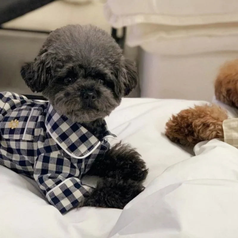 Soft Warm Dog Pajamas Summer Pet Household Clothes Fashion Puppy Shirt Coat Cute Plaid Shirt Pet Jacket