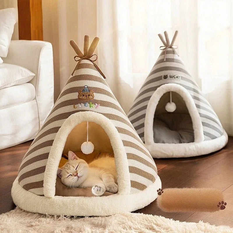Self Warming Cat Bed Winter Warm Plush Tent House with Removable Washable Cover for Indoor Cats and Small Dogs Comfort