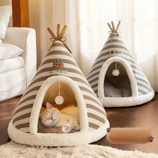 Self Warming Cat Bed Winter Warm Plush Tent House with Removable Washable Cover for Indoor Cats and Small Dogs Comfort