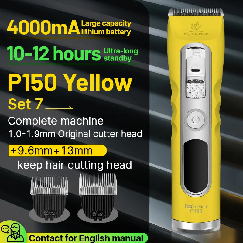 Fenice Green Dog Hair Cutting Machine 4000mA Capacity Cordless LCD Screen Pet Dog Grooming Clipper Rechargeable Dog Accessories