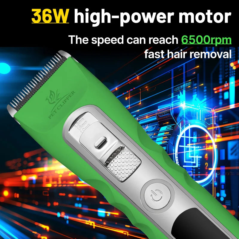 Fenice Green Dog Hair Cutting Machine 4000mA Capacity Cordless LCD Screen Pet Dog Grooming Clipper Rechargeable Dog Accessories