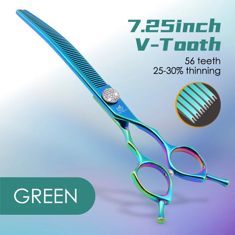 Fenice High-end 7.25 inch Professional Pet Dog Grooming Scissors Curved Thinning Chunker Shears