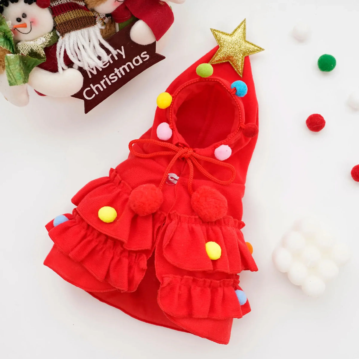 Pet Christmas Tree Costume Dress for Small Dogs Cats Xmas Festive Outfit with Star Hat Puppy Holiday Party Photo Prop Red Green