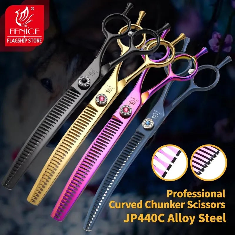 Fenice High-end 7.25 inch Professional Pet Dog Grooming Scissors Curved Thinning Chunker Shears