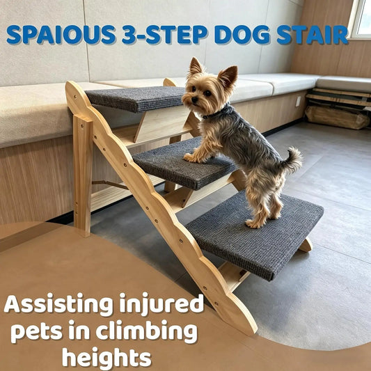 Garvee 2 in 1 3-Step Wooden Dog Stairs for Bed, Couch, Car Non-Slip Pet Steps for Dogs Puppy Ramp Folds Flat Perfect for Medium and Small Dogs Cats Holds 150 lbs