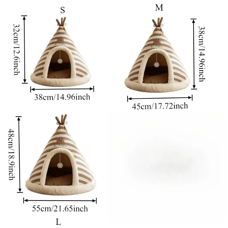 Self Warming Cat Bed Winter Warm Plush Tent House with Removable Washable Cover for Indoor Cats and Small Dogs Comfort