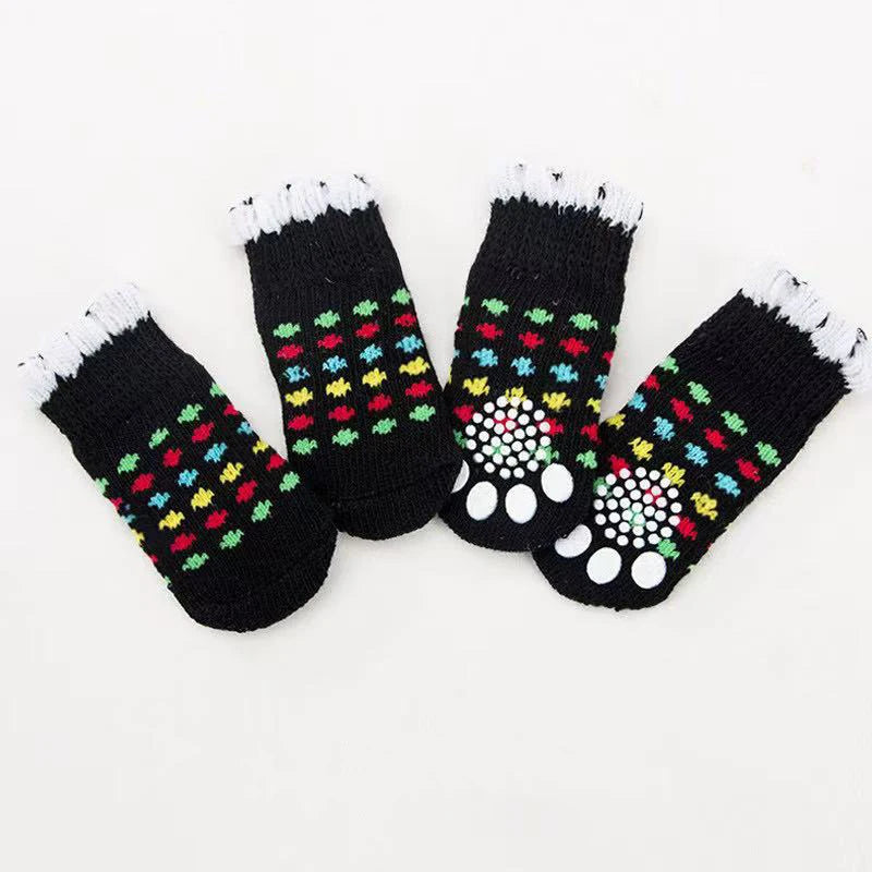 4pcs/set Dog Socks Cute Pattern Foot Covers Warm Anti Slip Shoes Puppy Paw Protector Christmas Gift for Puppy Cat Dogs