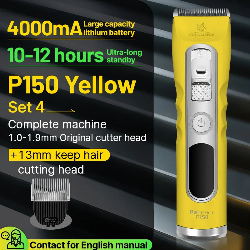 Fenice Green Dog Hair Cutting Machine 4000mA Capacity Cordless LCD Screen Pet Dog Grooming Clipper Rechargeable Dog Accessories