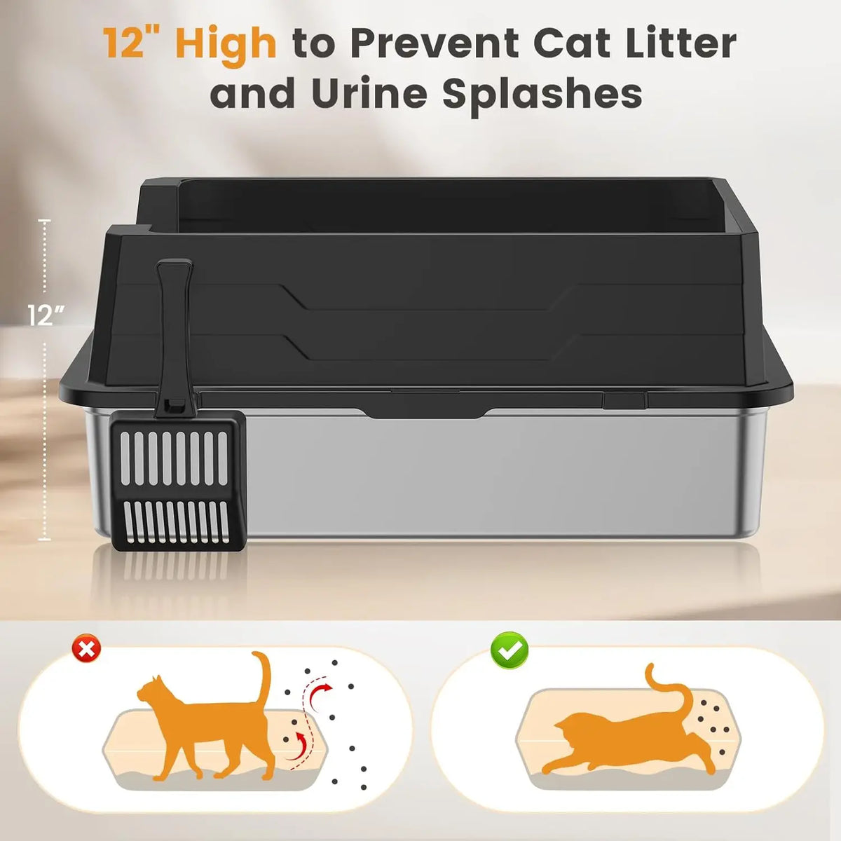 XXXL Stainless Steel Litter Box,Extra Large 28" L x 20" W Metal Litter Box for Big Cats & Multiple Cats with High Sided
