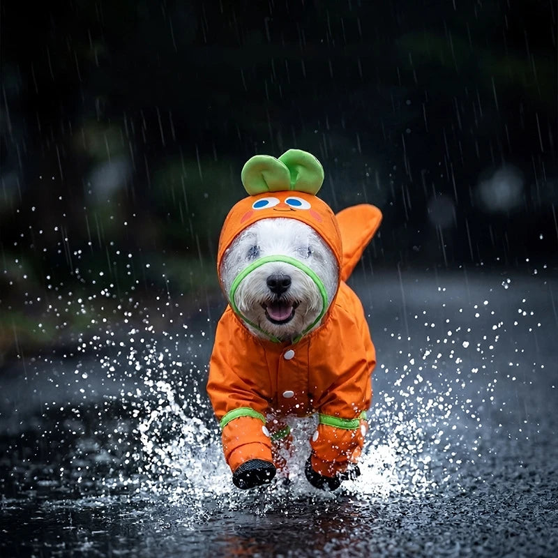 Orange Carrot Dog Raincoat Four Legged Waterproof All Inclusive Clothing Summer Rainy Day Dog Walking Dirt Proof Jumpsuit