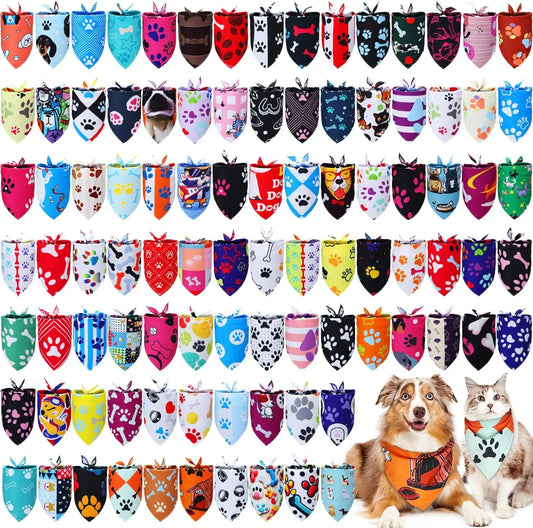 100 Pcs Paw Dog Bandanas Bulk Bibs Triangle Scarf Pet Bandanas for Medium Large Dogs Spring Summer Birthday Costume Decoration