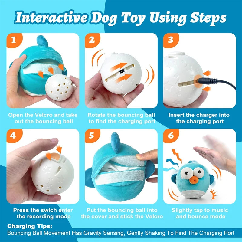 Pet Cat Dog Toy,Rechargeable Crinkle Chew Interactive Squeaky Toy with Jumping Music Moving Ball,Small Medium Large Breed Puppy