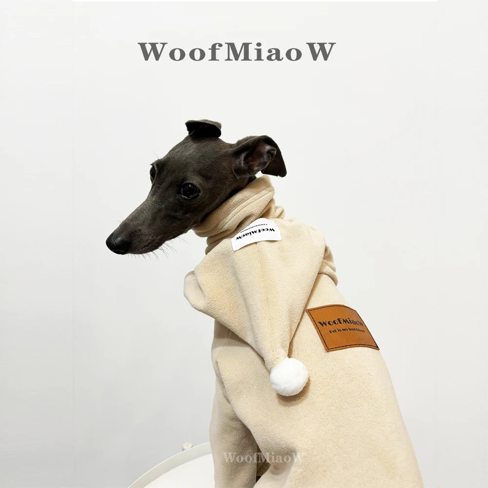 Dog Clothes for Italian Greyho with Hat  Pure Color Four-legged Clothing Soft Stretchy Whippet Clothing Winter Warm Dog Clothing