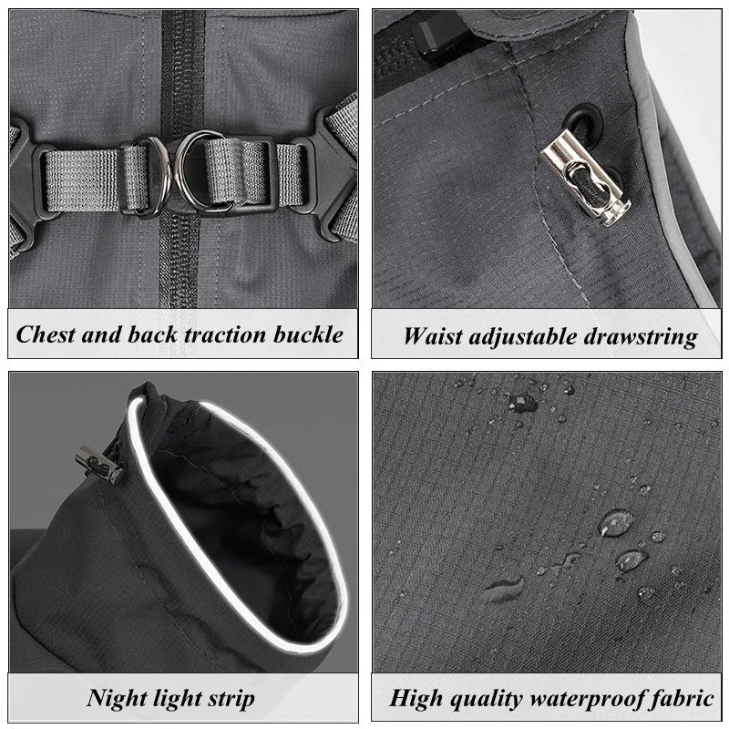 Dog Raincoat With Harness Waterproof Jacket for Small Dogs Adjustable Reflective Dog Rain Overalls Four legged raincoat Pet Rain