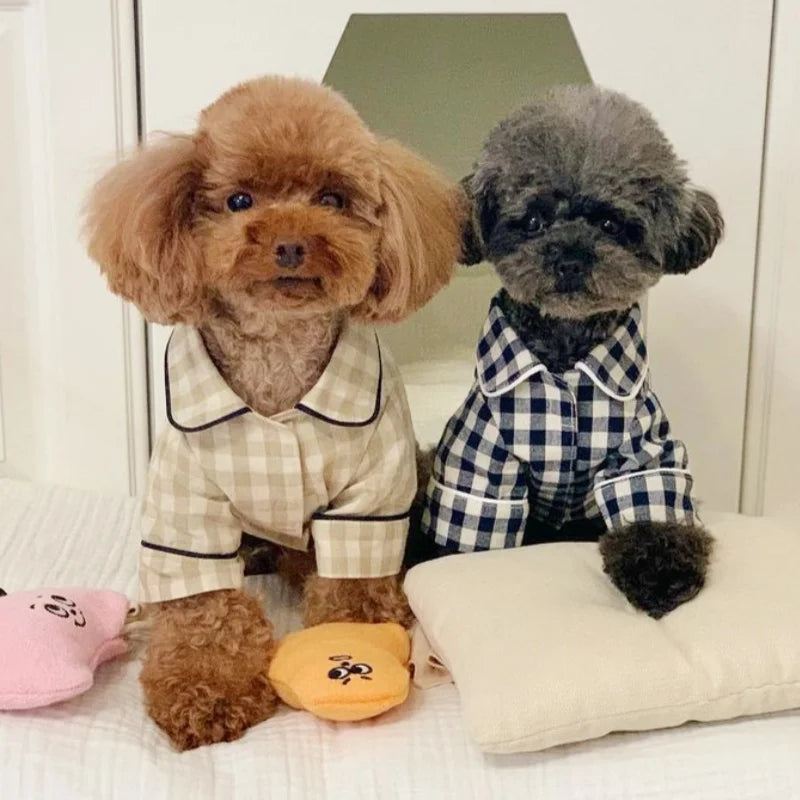 Soft Warm Dog Pajamas Summer Pet Household Clothes Fashion Puppy Shirt Coat Cute Plaid Shirt Pet Jacket