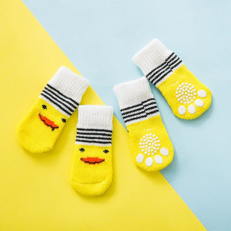 4pcs/set Dog Socks Cute Pattern Foot Covers Warm Anti Slip Shoes Puppy Paw Protector Christmas Gift for Puppy Cat Dogs