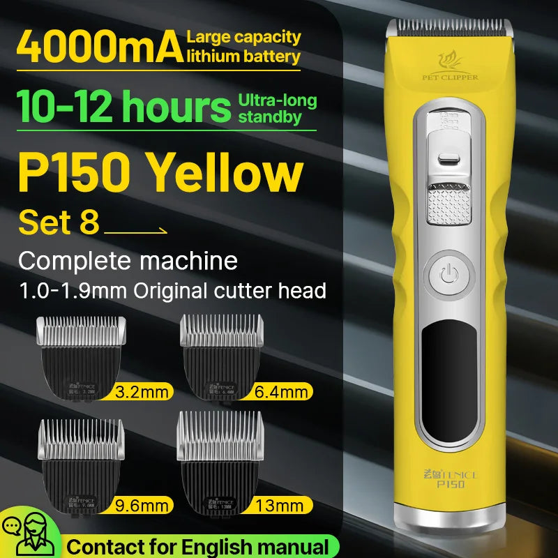 Fenice Green Dog Hair Cutting Machine 4000mA Capacity Cordless LCD Screen Pet Dog Grooming Clipper Rechargeable Dog Accessories