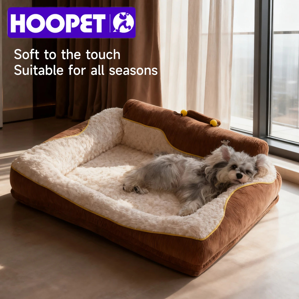 HOOPET 2025 New Large Dog Bed, Winter Warm Washable Pet Bed with Thick Padding & Bolster, Comfort Security Orthopedic Mattress