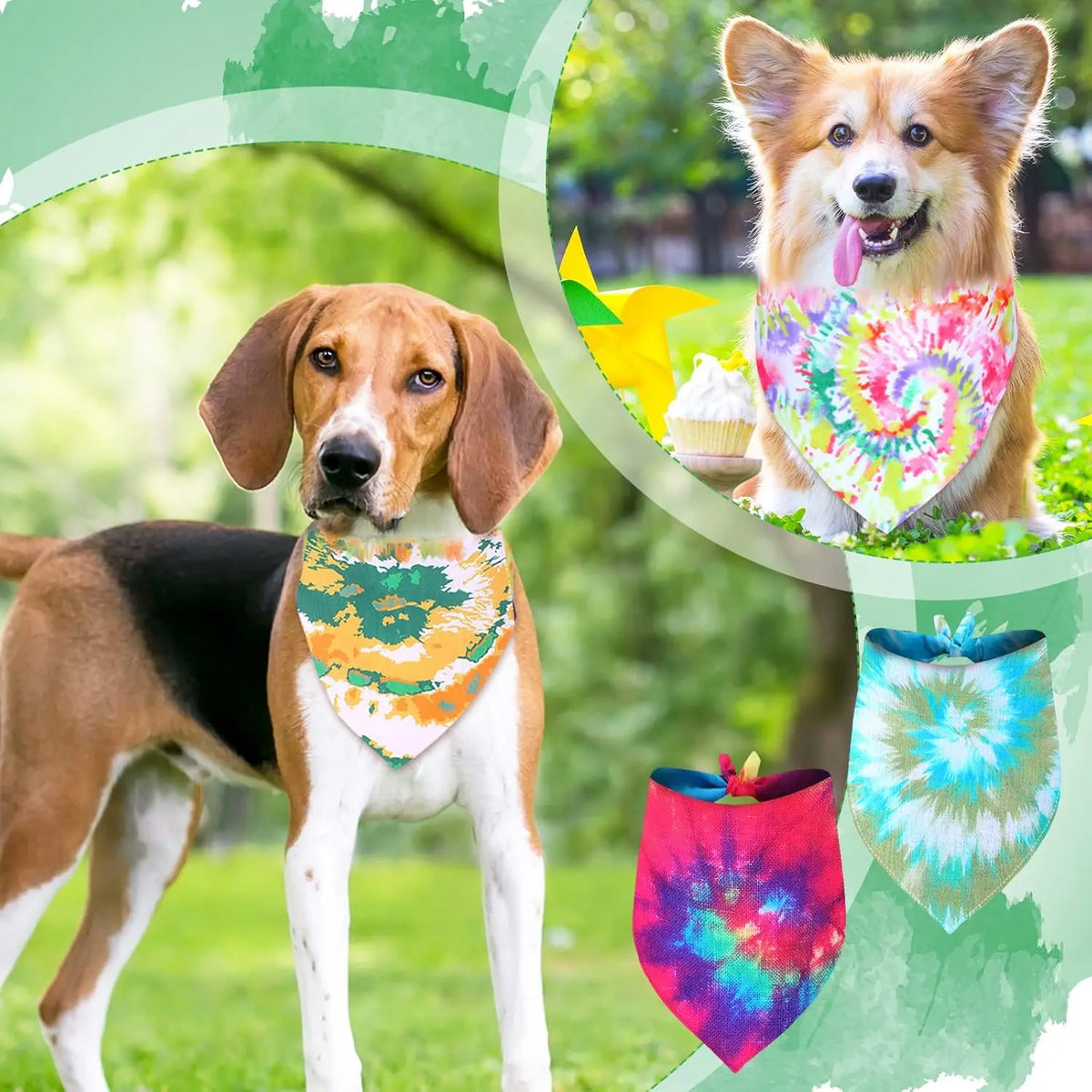 50 Pcs Tie Dye Dog Bandanas Bulk Spring Summer for Pet Grooming Salon Triangle Washable Dog Bib Kerchief for Small Medium Large