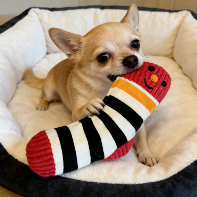 Cute Socks Plush Dog Play Toy Indestructible With Squeaker Food Hiding Pet Supplies Tooth Chew Safe Small Dog Tough Puppy Toys