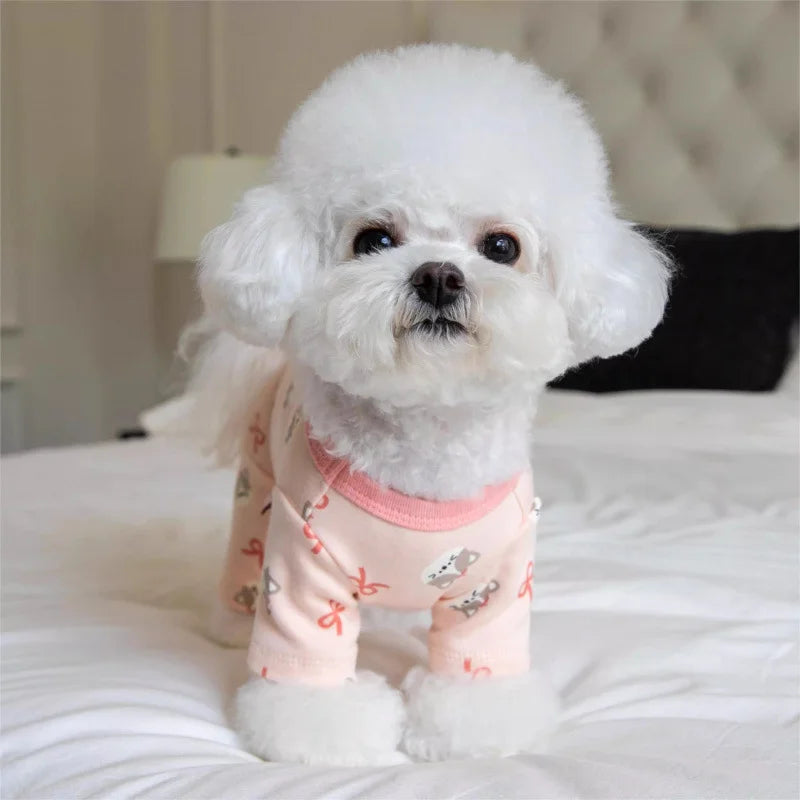 Puppy Autumn Winter Jumpsuit Warm Four-Legged Base Layer Belly-Hugging Home Sleepwear Teddy Small Dogs Casual Pet Clothes