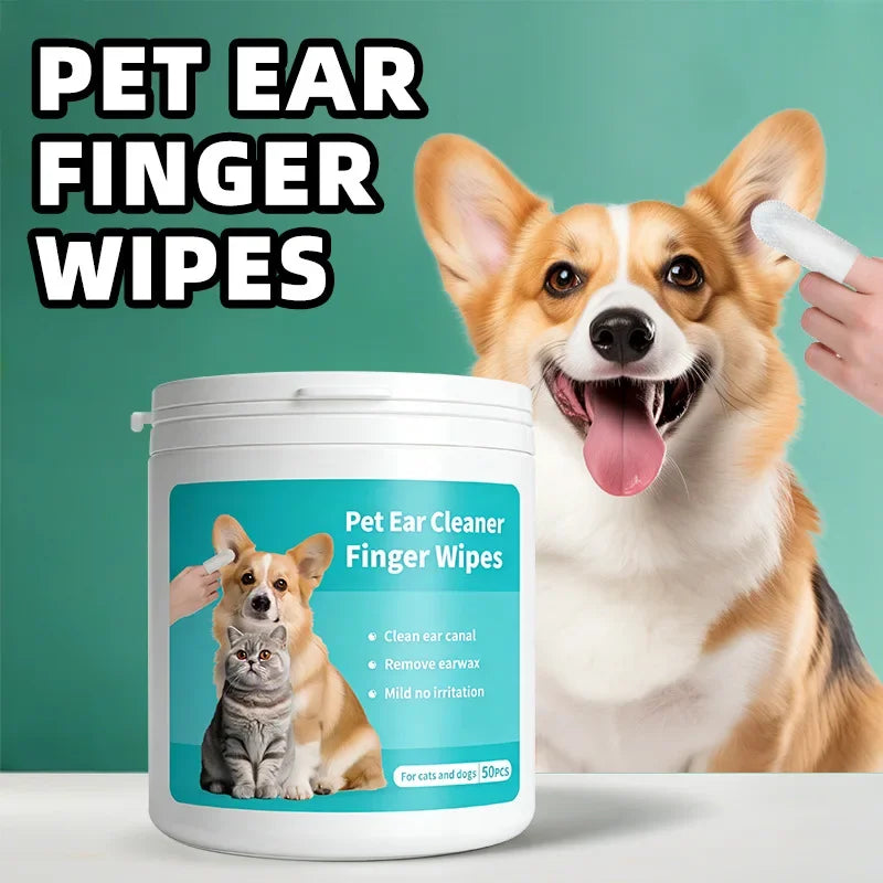 50 PCS Pet Cleaning Products  Ear Cleaning Wipes  Ear Care Fingertips  Ear Mite Removal  Cat and Dog Ear Cleaning Pet Products