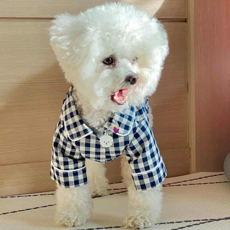 Soft Warm Dog Pajamas Summer Pet Household Clothes Fashion Puppy Shirt Coat Cute Plaid Shirt Pet Jacket