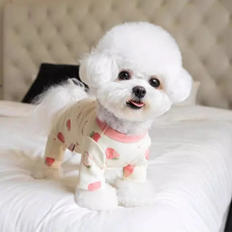 Puppy Autumn Winter Jumpsuit Warm Four-Legged Base Layer Belly-Hugging Home Sleepwear Teddy Small Dogs Casual Pet Clothes
