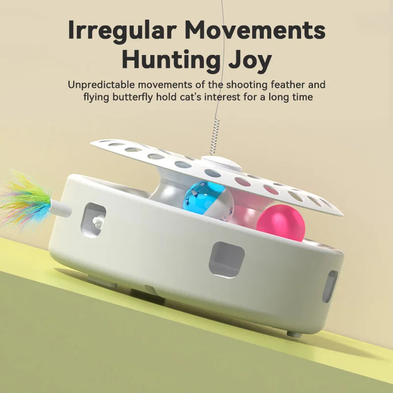 ROJECO Automatic Cat Toy 3 in 1 Electric Butterfly Teasing Toy Track Balls Ambush Feather Interactive Fun Pet Toy Set Cat Supply