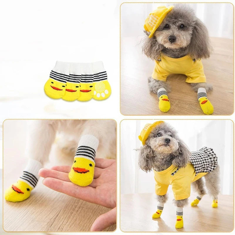 4pcs/set Dog Socks Cute Pattern Foot Covers Warm Anti Slip Shoes Puppy Paw Protector Christmas Gift for Puppy Cat Dogs