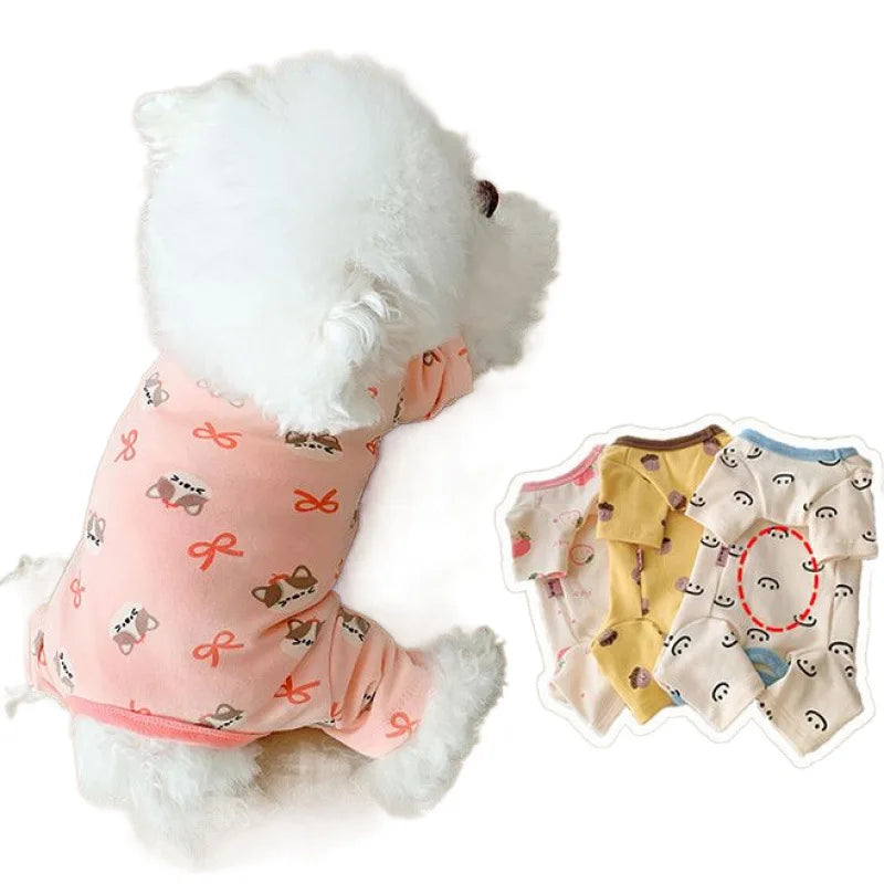 Puppy Autumn Winter Jumpsuit Warm Four-Legged Base Layer Belly-Hugging Home Sleepwear Teddy Small Dogs Casual Pet Clothes