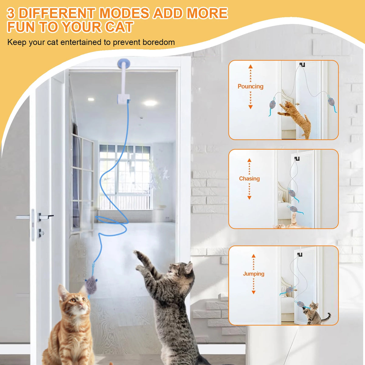 Door Hanging Auto-Rebound Cat Toy Retractable Kitten Teaser with 3 Catnip Mice  Interactive Pet Play Toy for Indoor Playing Exer