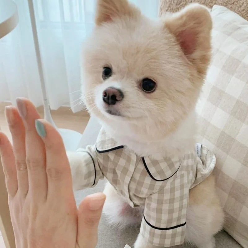 Soft Warm Dog Pajamas Summer Pet Household Clothes Fashion Puppy Shirt Coat Cute Plaid Shirt Pet Jacket