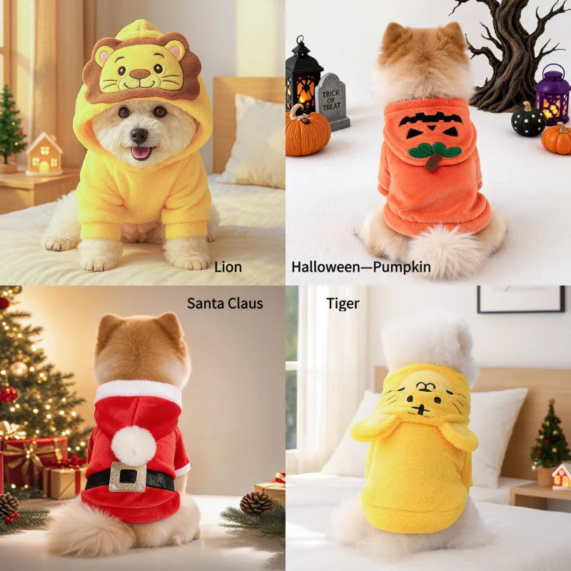 Creative Cosplay Clothes for Small Medium Dogs Bear Tiger Animal Flannel Cat Hoodie New Year Winter French Bulldog Puppy Outfits