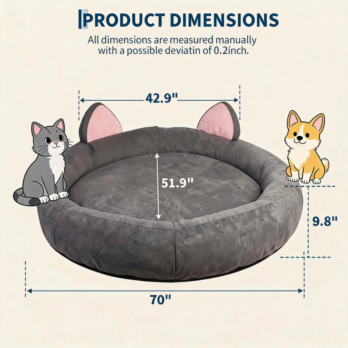 XXL Orthopedic Memory Foam Dog Bed 70x70x9.8in For Large Senior Dog, Waterproof Liner, Washable Cover, Non-Slip Base, Pet Couch