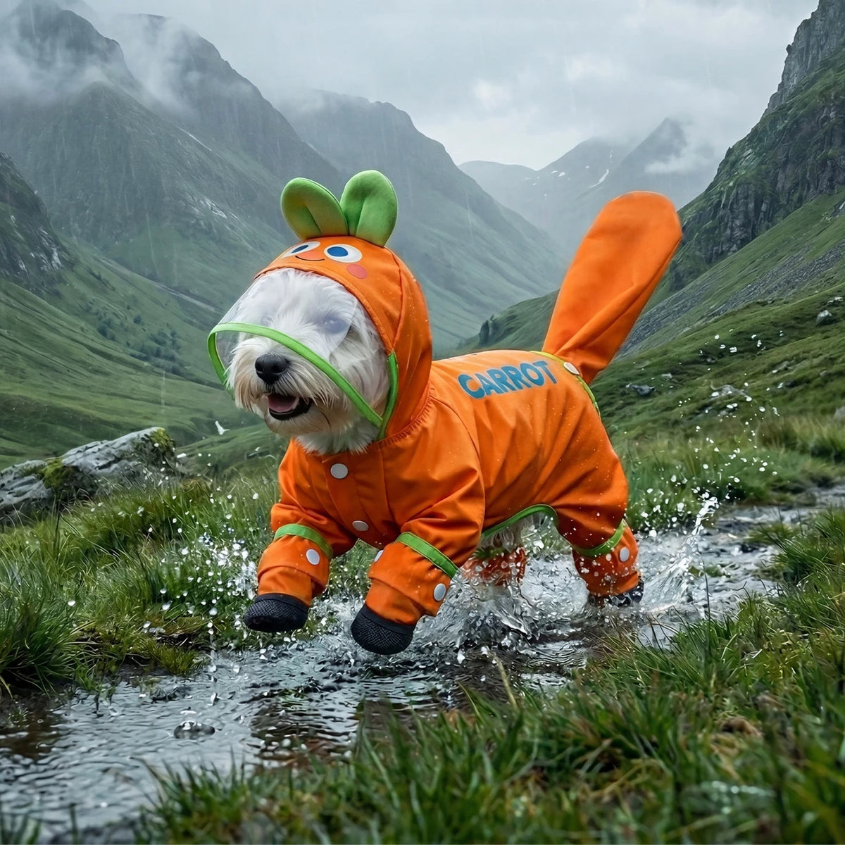 Orange Carrot Dog Raincoat Four Legged Waterproof All Inclusive Clothing Summer Rainy Day Dog Walking Dirt Proof Jumpsuit