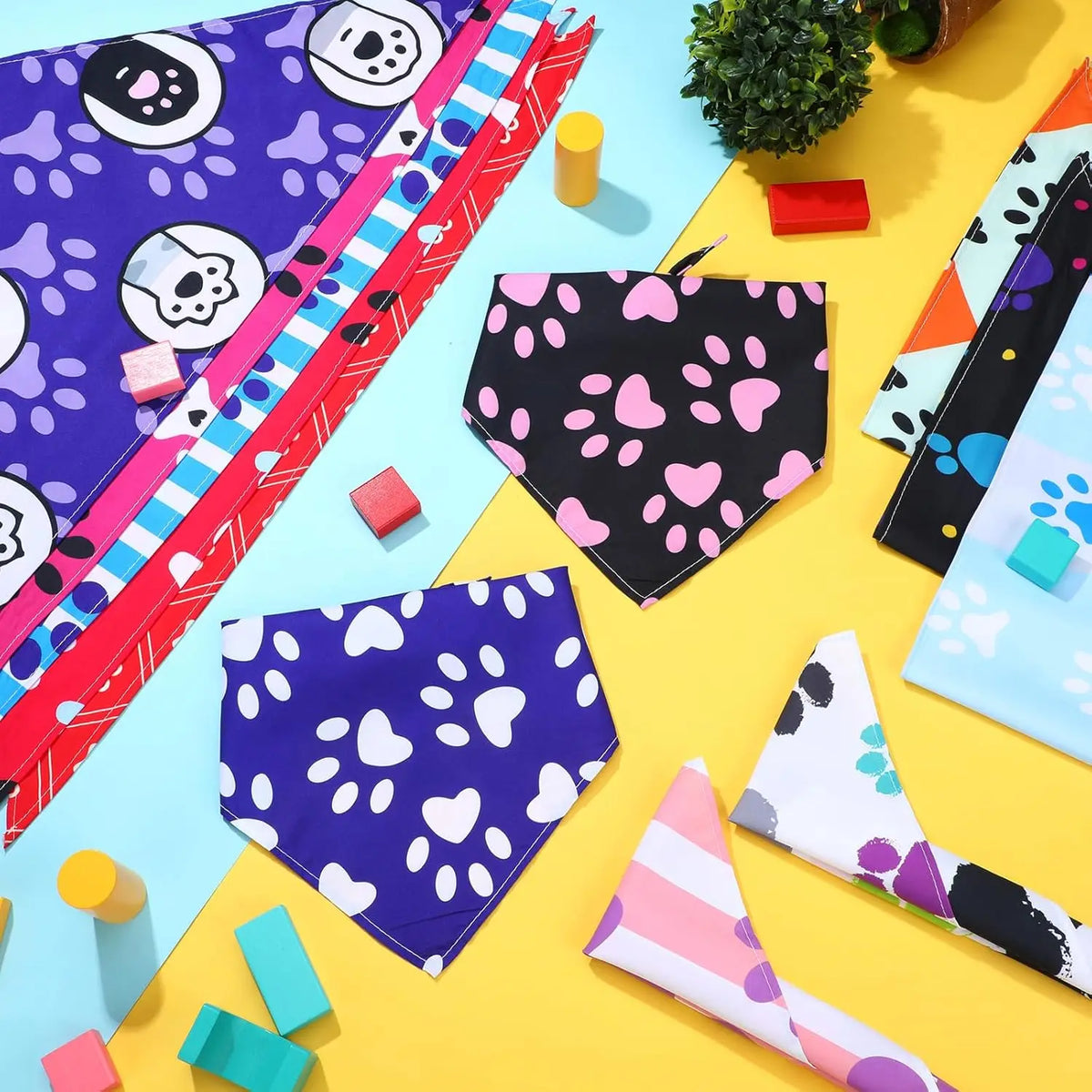 100 Pcs Paw Dog Bandanas Bulk Bibs Triangle Scarf Pet Bandanas for Medium Large Dogs Spring Summer Birthday Costume Decoration