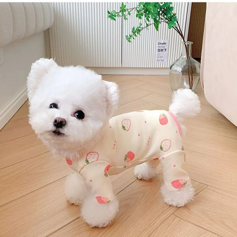 Puppy Autumn Winter Jumpsuit Warm Four-Legged Base Layer Belly-Hugging Home Sleepwear Teddy Small Dogs Casual Pet Clothes