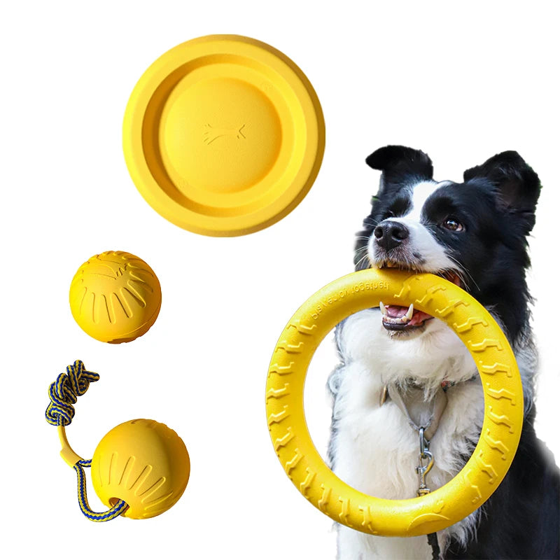 EVA Durable Dog Toys 4 Pack  Flying Disc + Ball + Tug Rope for Puppy&Adult Dogs  Chew-Proof Teeth Cleaning Set