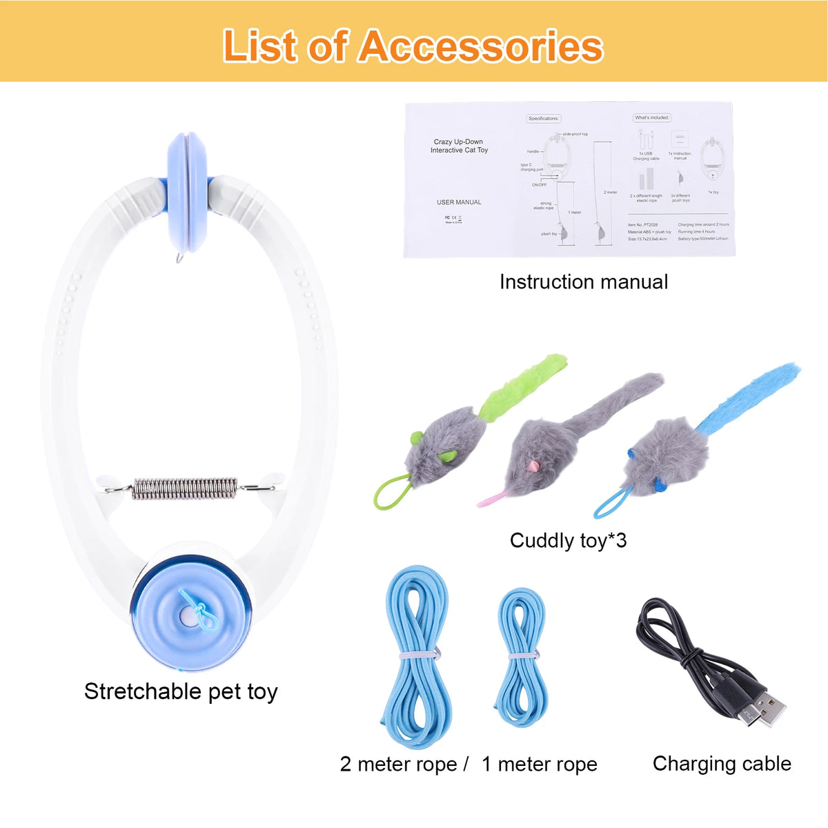 Door Hanging Auto-Rebound Cat Toy Retractable Kitten Teaser with 3 Catnip Mice  Interactive Pet Play Toy for Indoor Playing Exer