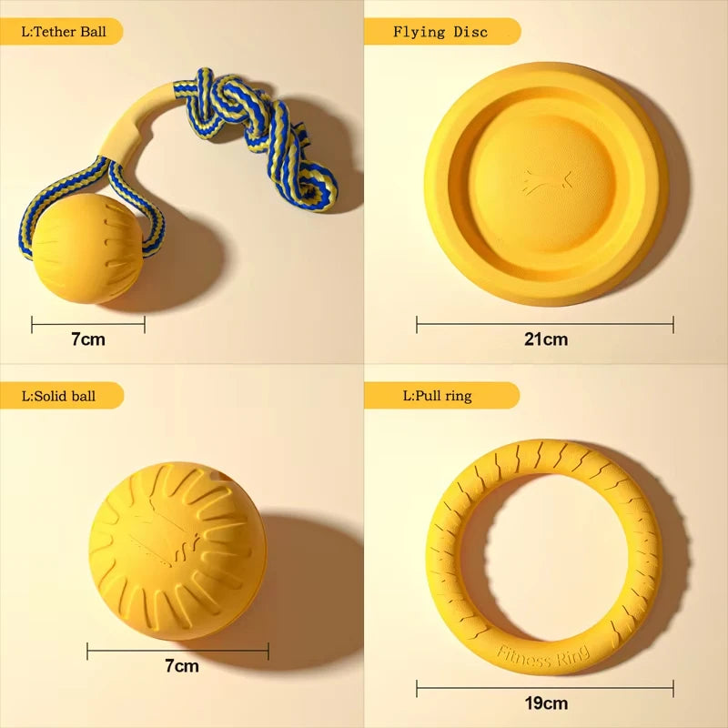 EVA Durable Dog Toys 4 Pack  Flying Disc + Ball + Tug Rope for Puppy&Adult Dogs  Chew-Proof Teeth Cleaning Set