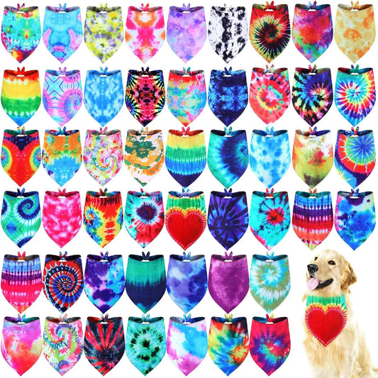 50 Pcs Tie Dye Dog Bandanas Bulk Spring Summer for Pet Grooming Salon Triangle Washable Dog Bib Kerchief for Small Medium Large