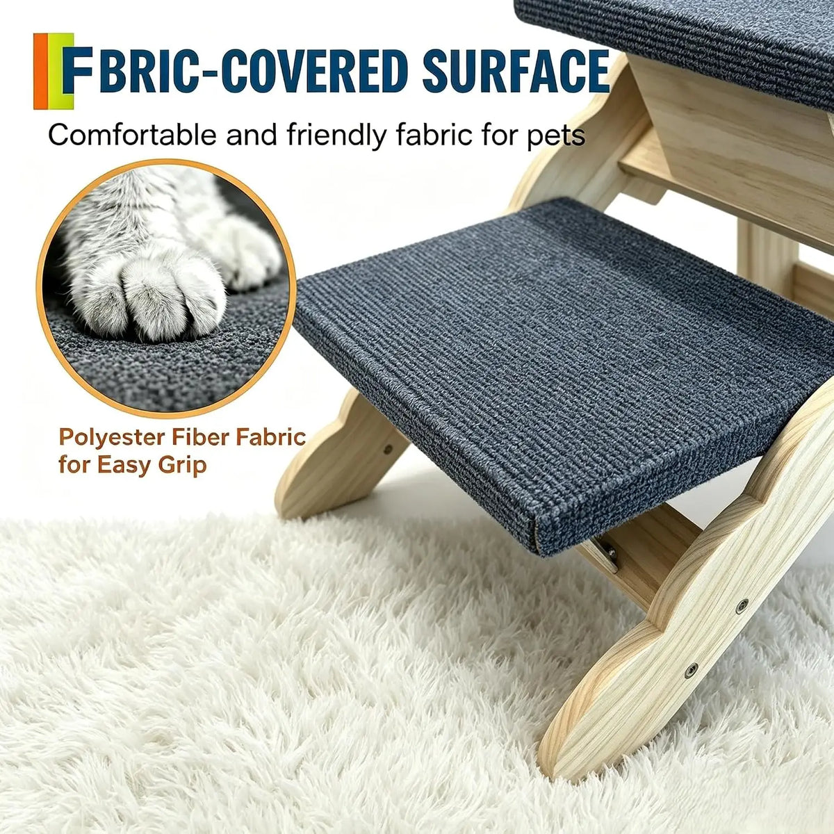 Garvee 2 in 1 3-Step Wooden Dog Stairs for Bed, Couch, Car Non-Slip Pet Steps for Dogs Puppy Ramp Folds Flat Perfect for Medium and Small Dogs Cats Holds 150 lbs
