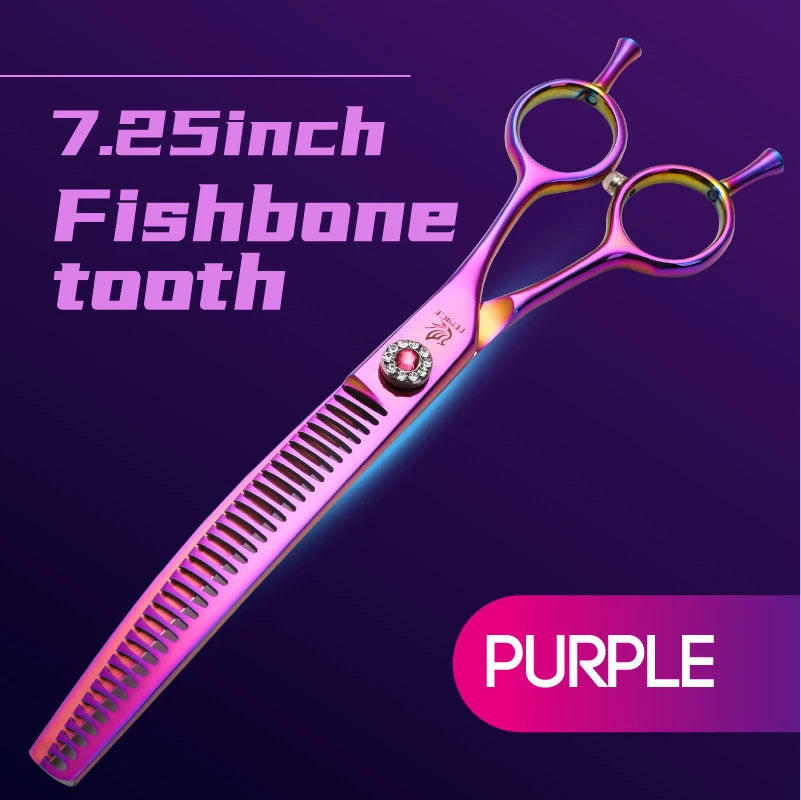 Fenice High-end 7.25 inch Professional Pet Dog Grooming Scissors Curved Thinning Chunker Shears